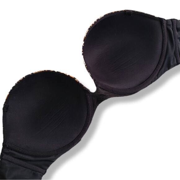 VS Victoria Secret Sexy Black Lace Cheetah Bombshell Strapless Push Up Bra 34DD - Picture 4 of 9